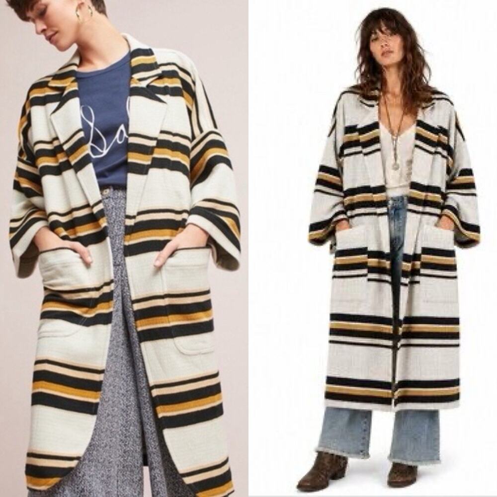 The Odells Striped Longline Coat Womens XS Oversized Open Front Boho